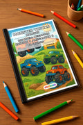 Monster Trucks Malbuch 100 Ausmalbilder gedruckt+gebunden – Mockup-Ansicht