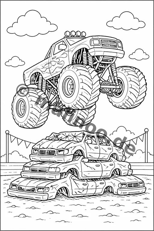 Monster Trucks Malbuch 20 Ausmalbilder PDF Download – Vorschaubild 1