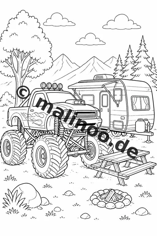 Monster Trucks Malbuch 20 Ausmalbilder gedruckt und gebunden – Vorschaubild 7