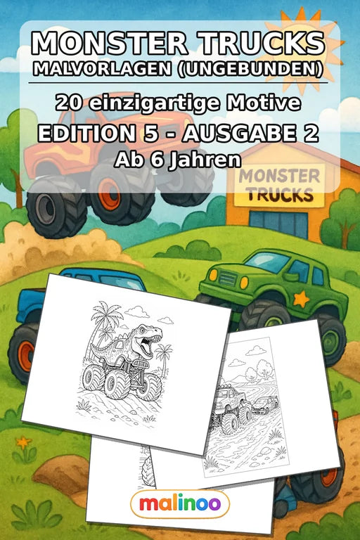 Monster Trucks Malbuch 20 Ausmalbilder gedruckt+lose – Cover