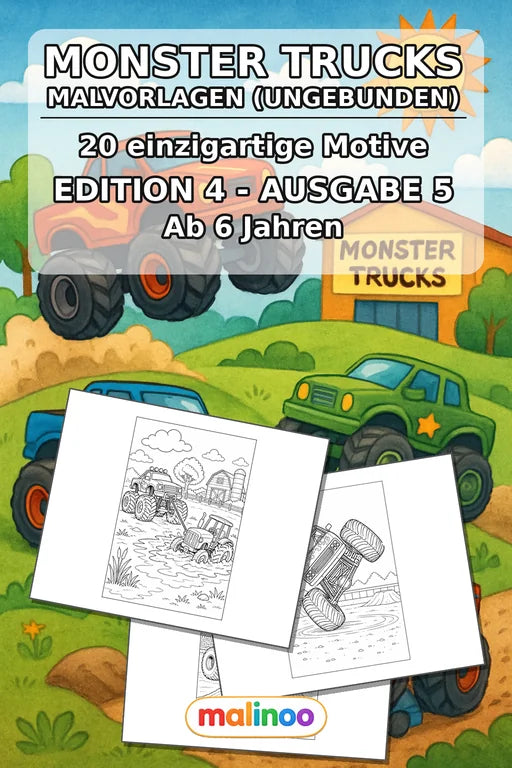 Monster Trucks Malbuch 20 Ausmalbilder gedruckt+lose – Cover