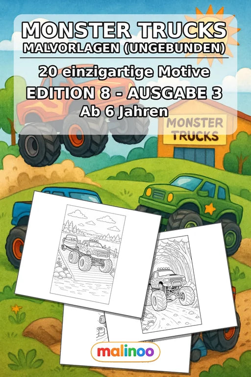 Monster Trucks Malbuch 20 Ausmalbilder gedruckt+lose – Cover