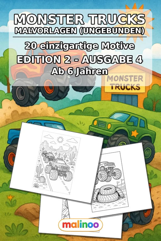 Monster Trucks Malbuch 20 Ausmalbilder gedruckt, ungebunden – Cover