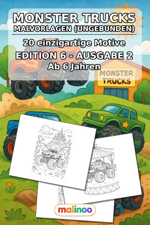 Monster Trucks Malbuch 20 Ausmalbilder gedruckt+lose – Cover