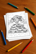 Monster Trucks Malbuch 20 Ausmalbilder gedruckt+lose – Mockup-Ansicht