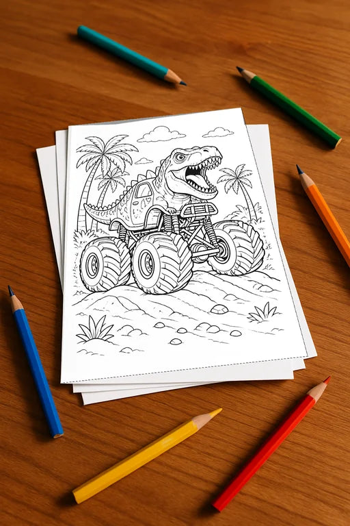 Monster Trucks Malbuch 20 Ausmalbilder gedruckt+lose – Mockup-Ansicht