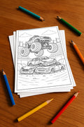 Monster Trucks Malbuch 20 Ausmalbilder gedruckt+lose – Mockup-Ansicht