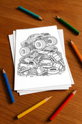 Monster Trucks Malbuch 20 Ausmalbilder gedruckt+lose – Mockup-Ansicht