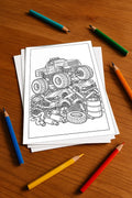 Monster Trucks Malbuch 20 Ausmalbilder gedruckt+lose – Mockup-Ansicht