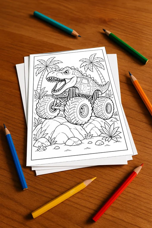 Monster Trucks Malbuch 20 Ausmalbilder gedruckt+lose – Mockup-Ansicht