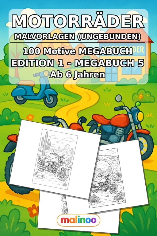 Motorräder Malbuch 100 Ausmalbilder gedruckt+lose – Cover