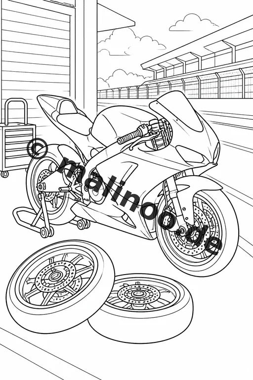 Motorräder Malbuch 20 Ausmalbilder gedruckt und gebunden – Vorschaubild 4
