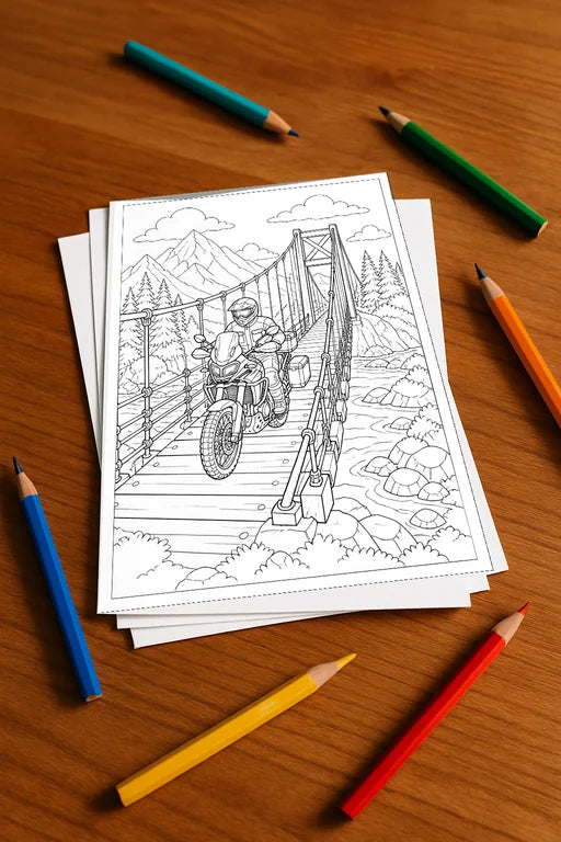 Motorräder Malbuch 20 Ausmalbilder gedruckt+lose – Mockup-Ansicht