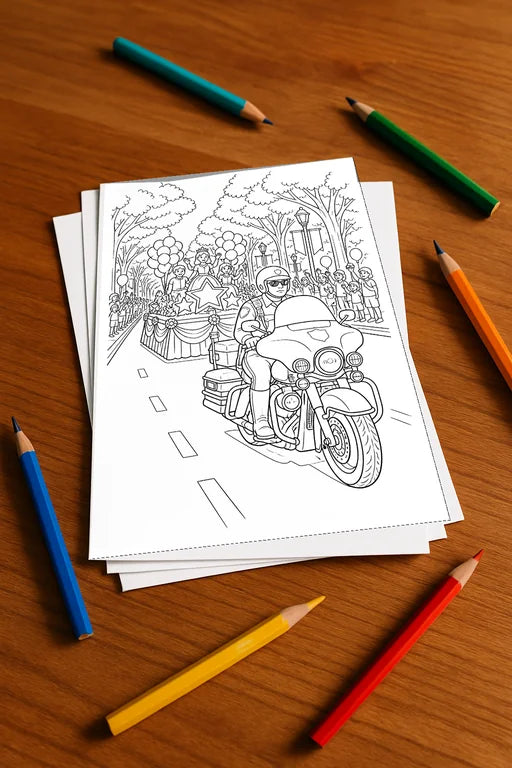 Motorräder Malbuch 20 Ausmalbilder gedruckt+lose – Mockup-Ansicht