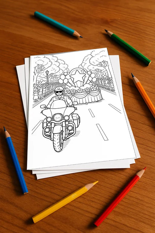 Motorräder Malbuch 20 Ausmalbilder gedruckt+lose – Mockup-Ansicht