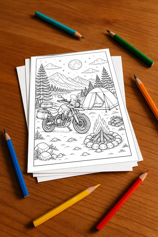 Motorräder Malbuch 20 Ausmalbilder gedruckt+lose – Mockup-Ansicht
