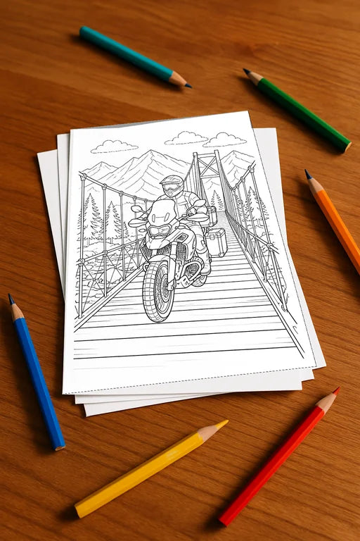 Motorräder Malbuch 20 Ausmalbilder gedruckt+lose – Mockup-Ansicht