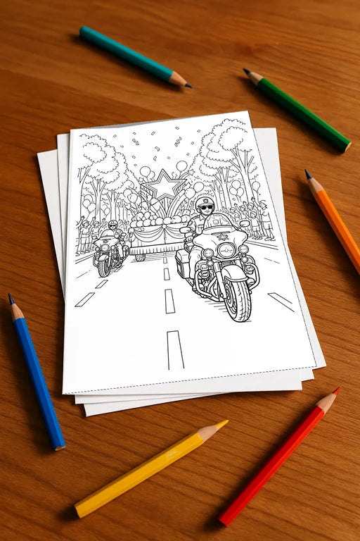 Motorräder Malbuch 20 Ausmalbilder gedruckt+lose – Mockup-Ansicht