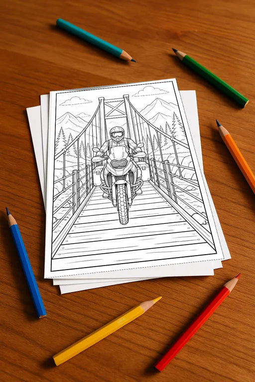 Motorräder Malbuch 20 Ausmalbilder gedruckt+lose – Mockup-Ansicht