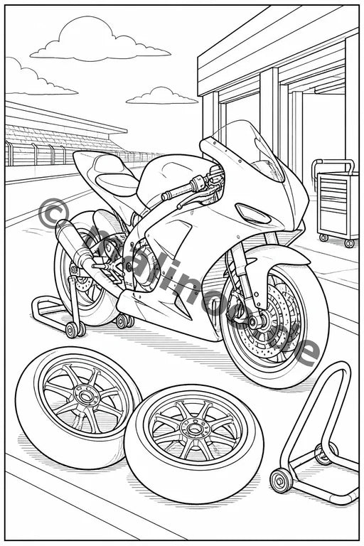 Motorräder Malbuch 20 Ausmalbilder gedruckt+lose – Vorschaubild 7