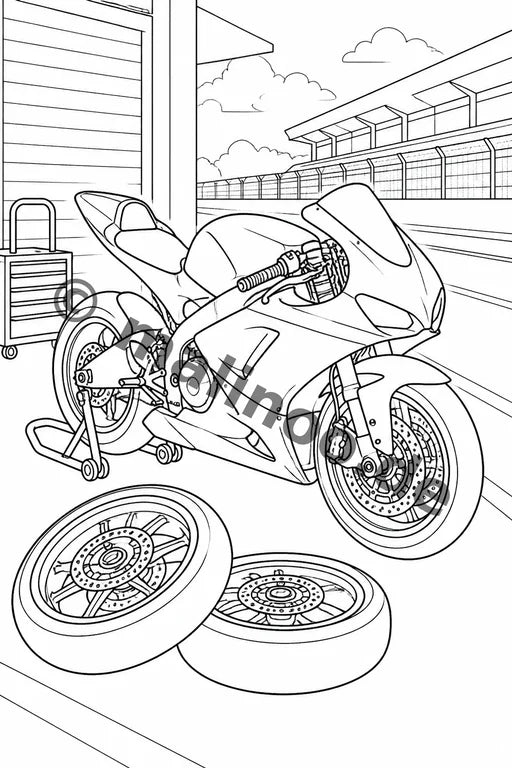 Motorräder Malbuch 20 Ausmalbilder gedruckt+lose – Vorschaubild 7
