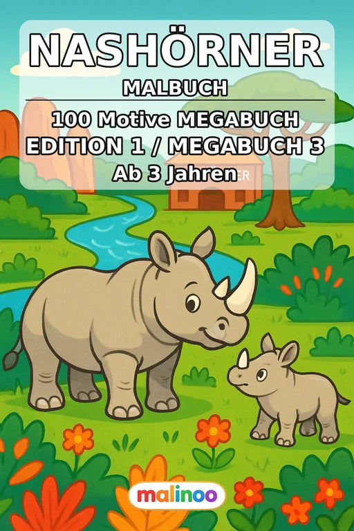Nashörner Malbuch 100 Ausmalbilder PDF Download – Cover