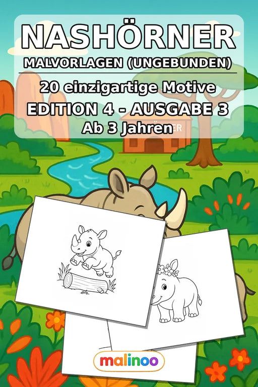 Nashörner Malbuch 20 Ausmalbilder gedruckt+lose – Cover