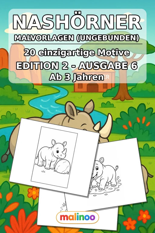 Nashörner Malbuch 20 Ausmalbilder gedruckt+lose – Cover