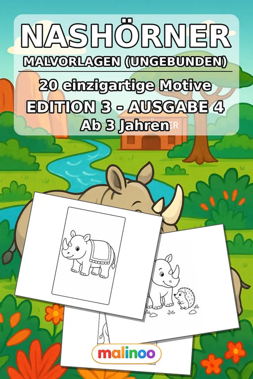 Nashörner Malbuch 20 Ausmalbilder gedruckt, ungebunden – Cover