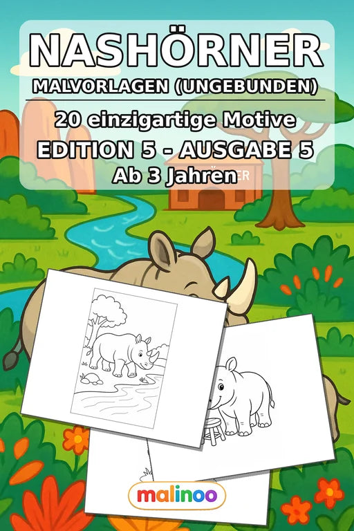 Nashörner Malbuch 20 Ausmalbilder gedruckt+lose – Cover