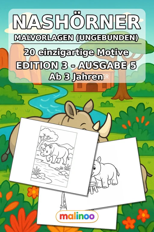 Nashörner Malbuch 20 Ausmalbilder gedruckt+lose – Cover