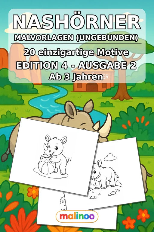 Nashörner Malbuch 20 Ausmalbilder gedruckt+lose – Cover