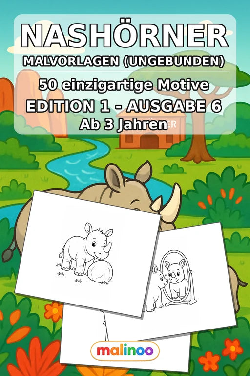 Nashörner Malbuch 50 Ausmalbilder gedruckt+lose – Cover