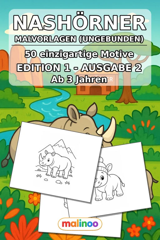 Nashörner Malbuch 50 Ausmalbilder gedruckt+lose – Cover