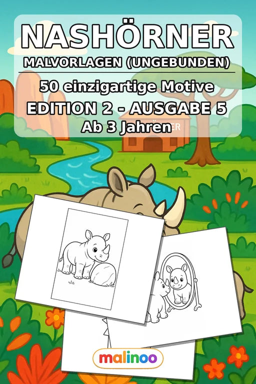 Nashörner Malbuch 50 Ausmalbilder gedruckt+lose – Cover