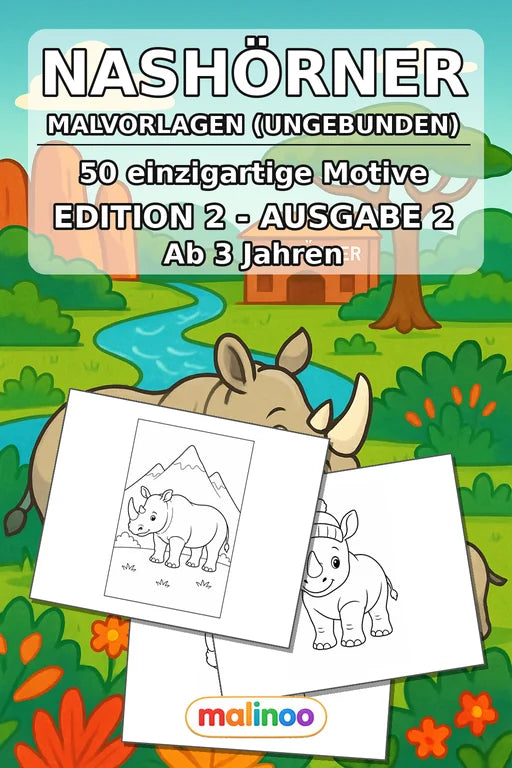 Nashörner Malbuch 50 Ausmalbilder gedruckt+lose – Cover