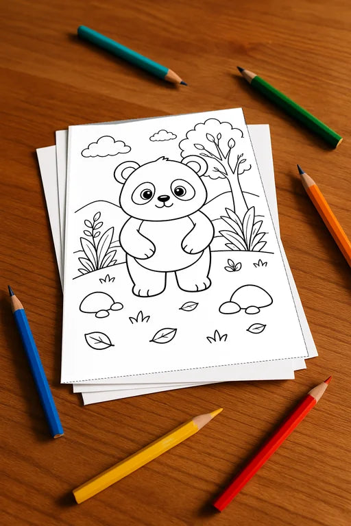 Panda's Malbuch 100 Ausmalbilder gedruckt+lose – Mockup-Ansicht