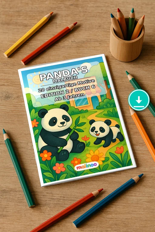 Panda's Malbuch 20 Ausmalbilder PDF Download – Mockup-Ansicht