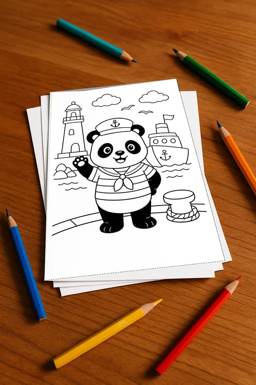 Panda's Malbuch 50 Ausmalbilder gedruckt+lose – Mockup-Ansicht