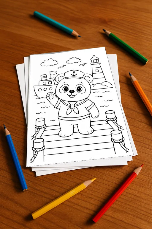 Panda's Malbuch 50 Ausmalbilder gedruckt+lose – Mockup-Ansicht