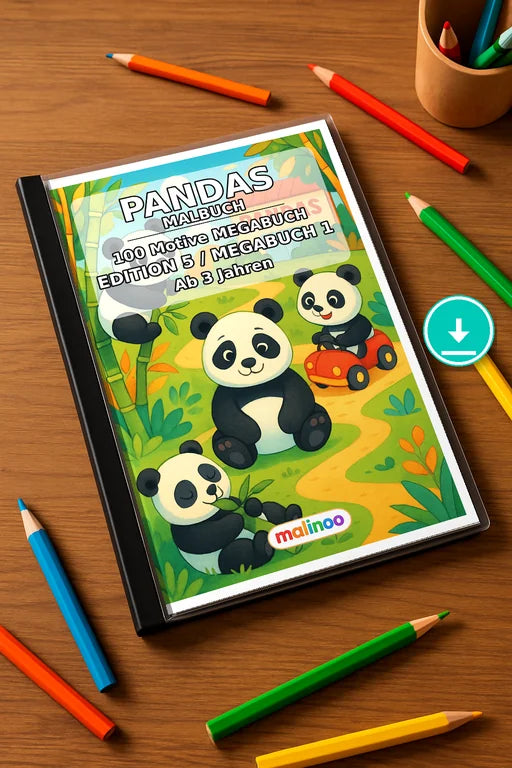 Pandas Malbuch 100 Ausmalbilder PDF Download – Mockup-Ansicht