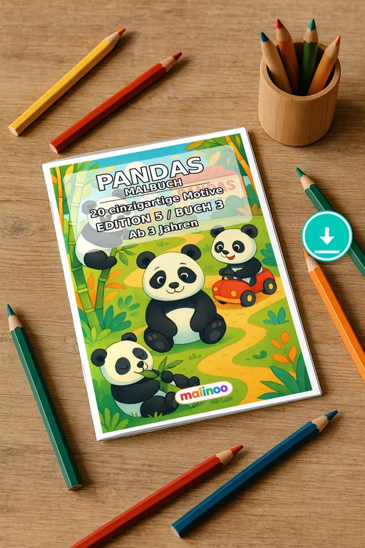 Pandas Malbuch 20 Ausmalbilder PDF Download – Mockup-Ansicht