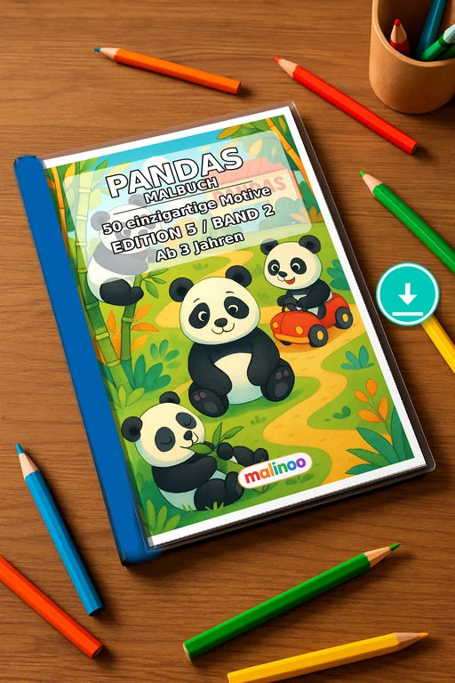 Pandas Malbuch 50 Ausmalbilder PDF Download – Mockup-Ansicht