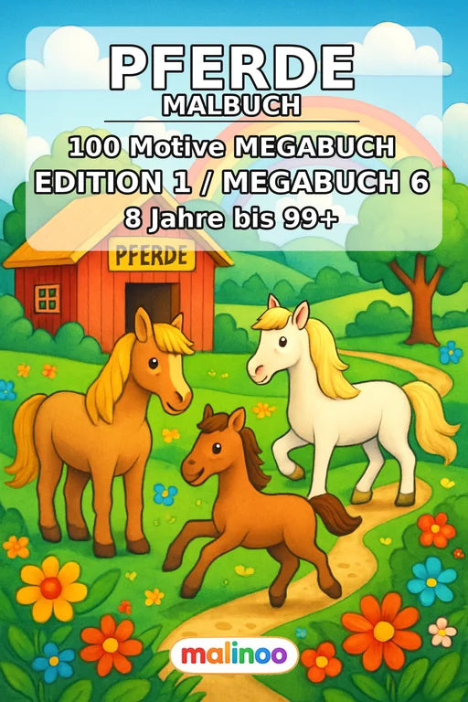 Pferde Malbuch 100 Ausmalbilder gedruckt+gebunden – Cover