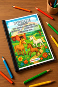 Pferde Malbuch 100 Ausmalbilder gedruckt+gebunden – Mockup-Ansicht