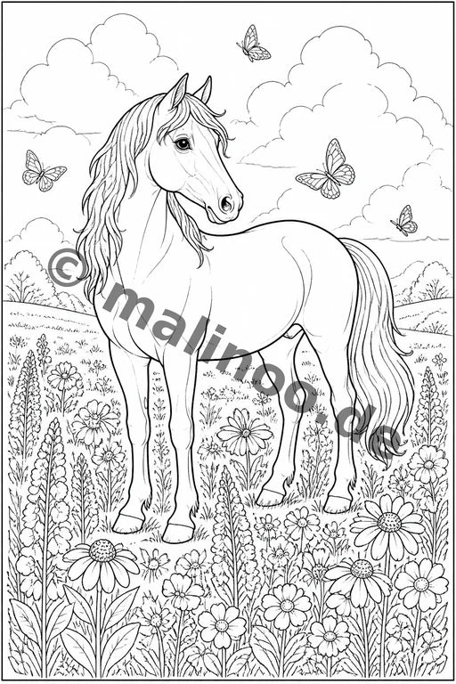 Pferde Malbuch 20 Ausmalbilder PDF Download – Vorschaubild 1
