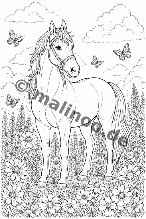 Pferde Malbuch 20 Ausmalbilder PDF Download – Vorschaubild 1