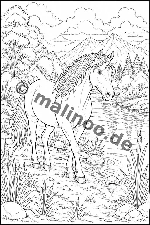 Pferde Malbuch 20 Ausmalbilder gedruckt+gebunden – Vorschaubild 7