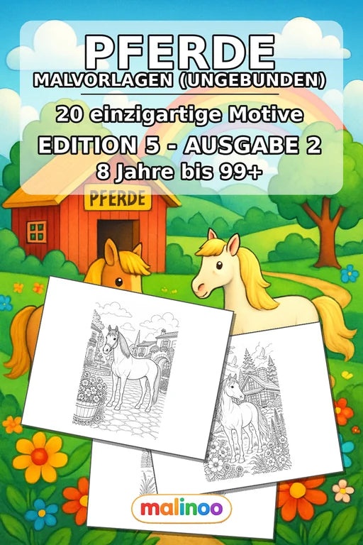 Pferde Malbuch 20 Ausmalbilder gedruckt+lose – Cover