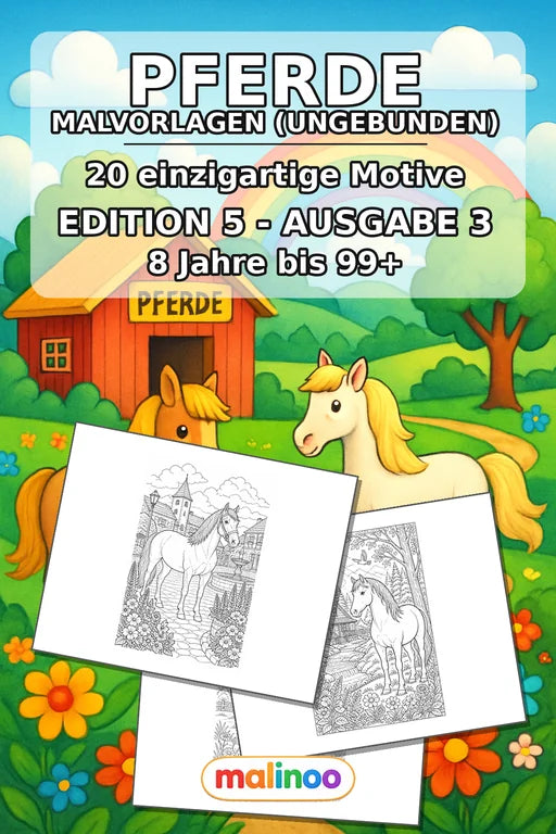 Pferde Malbuch 20 Ausmalbilder gedruckt+lose – Cover
